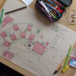 Skizze mehrerer Gebäude von oben